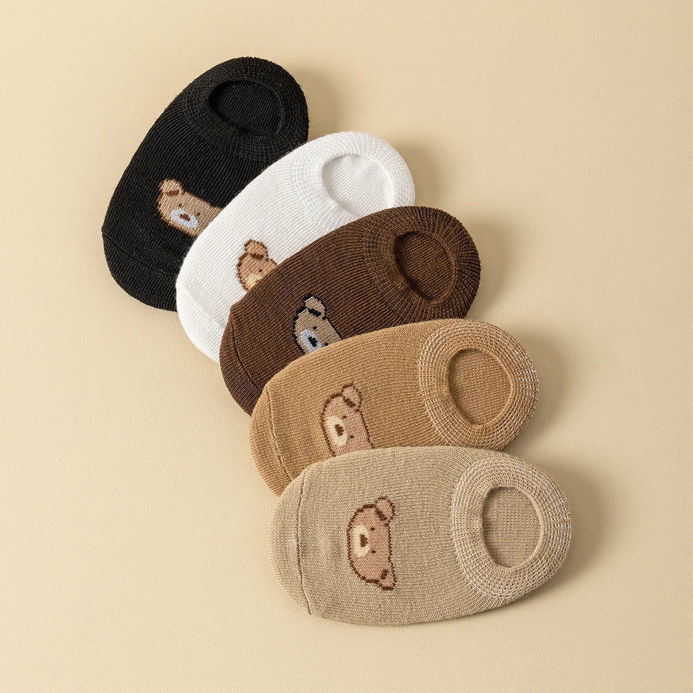 Kit 5 ou 10 Pares Meias Bebê Teddy Bear | Cartoon Urso Cano Baixo 0M–5 Anos