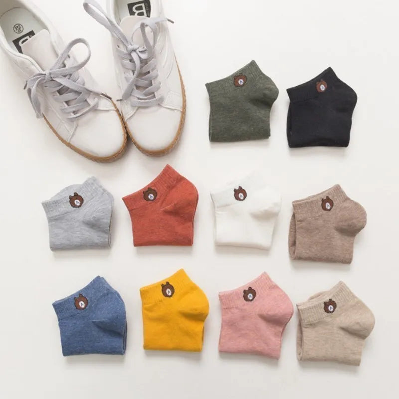 Kit 10 Pares Meias Femininas Teddy Bear | Cano Baixo Estampa Urso