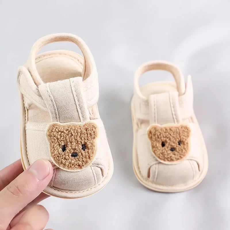 Sandália Bebê Teddy Bear | Sola Macia Bico Fechado Primeiros Passos 0–18 Meses
