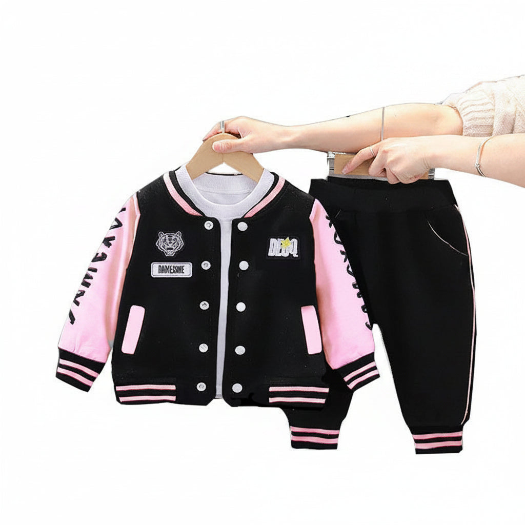 Conjunto Esportivo Infantil Teddy Bear | Casaco Baseball + Calça 2 Peças 12M–4 Anos