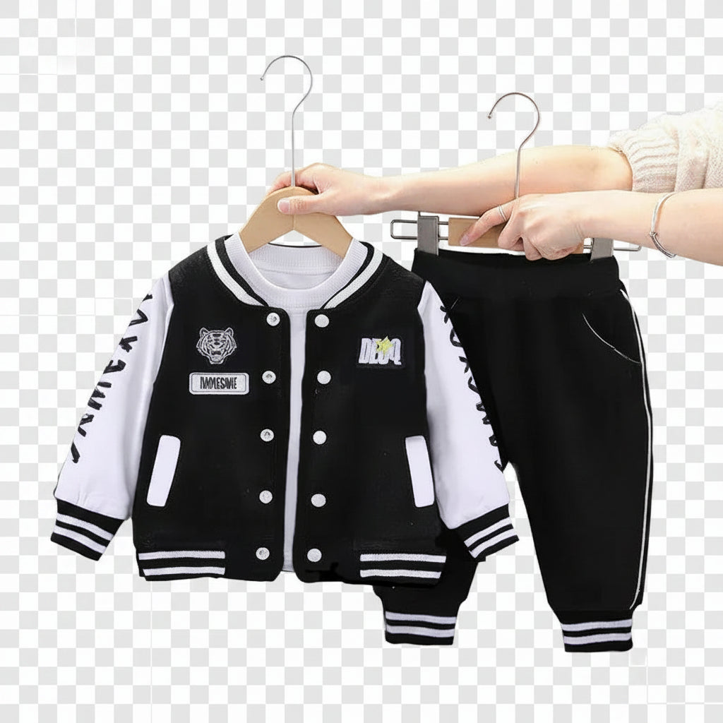Conjunto Esportivo Infantil Teddy Bear | Casaco Baseball + Calça 2 Peças 12M–4 Anos