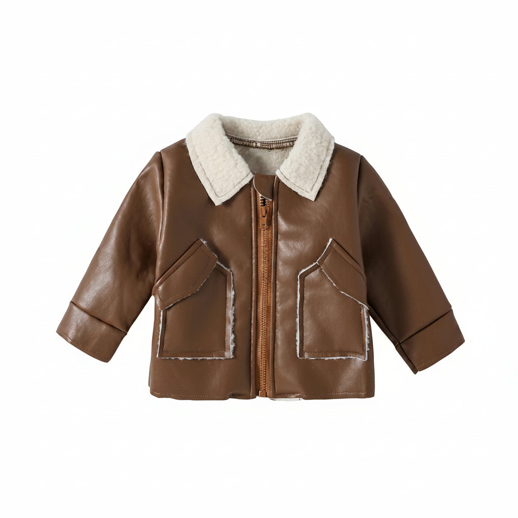 Jaqueta Bebê Menino | Couro PU Manga Longa Fashion Outono/Inverno 3M–3 Anos