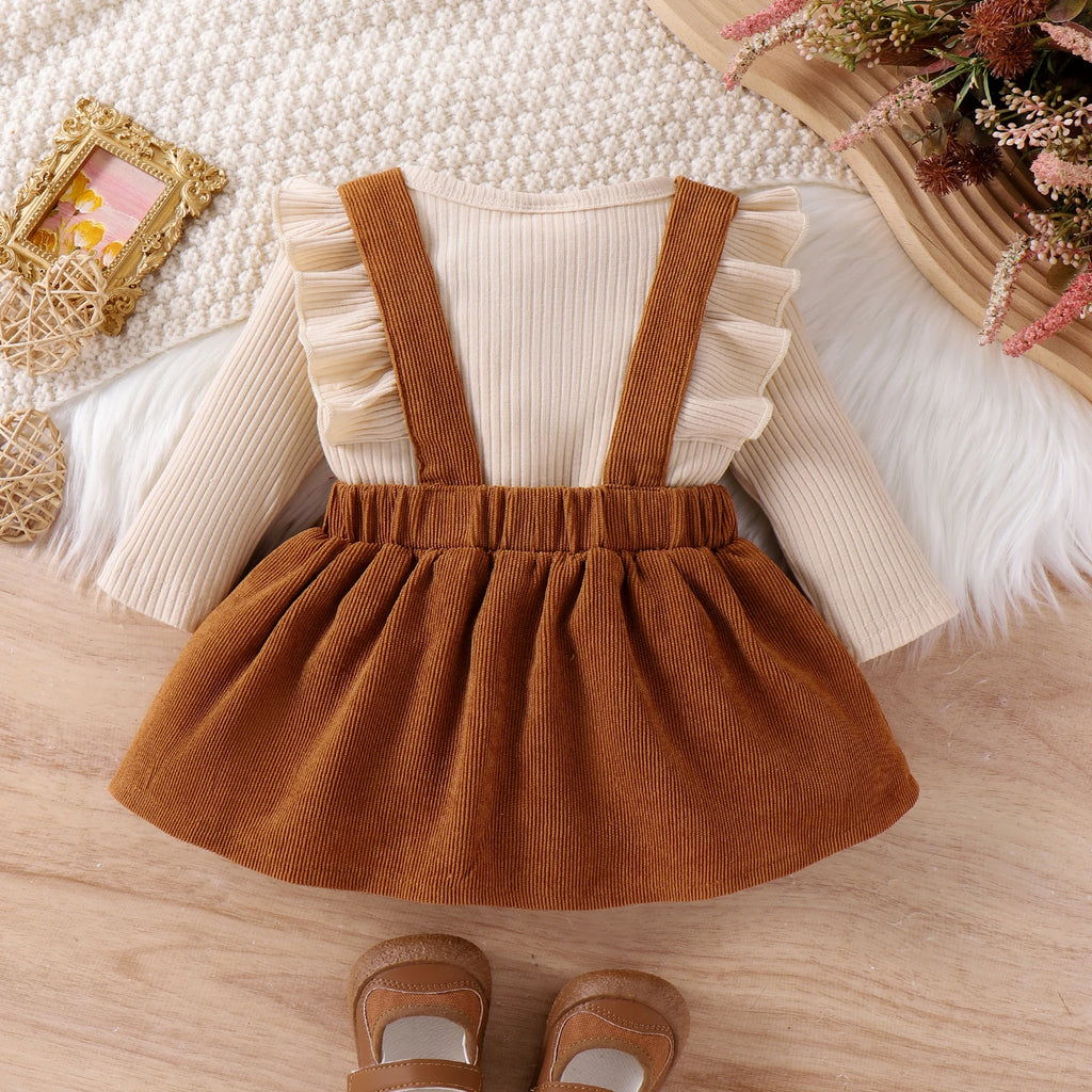 Conjunto 2 Peças Bebê Menina | Blusa Manga Longa + Saia com Alça 0–18 Meses