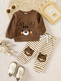 Conjunto 2 Peças Bebê Unissex | Moletom Tigre 3D com Capuz + Calça Listrada 3M–2 Anos