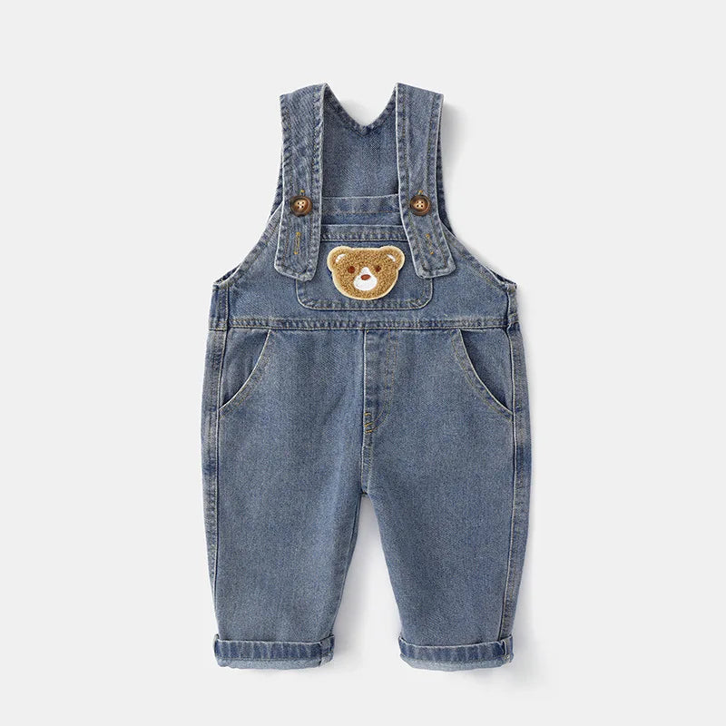 Jardineira Jeans Bebê Unissex Teddy Bear | Cartoon Casual Alças Reguláveis 9M–5 Anos