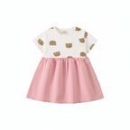 Vestido Bebê Menina Estampa Teddy Bear | Falso 2 Peças com Alça 6M–2 Anos