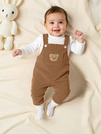 Jardineira Bebê Menino Padrão Urso | Veludo Cotelê com Bolso 6M–3 Anos