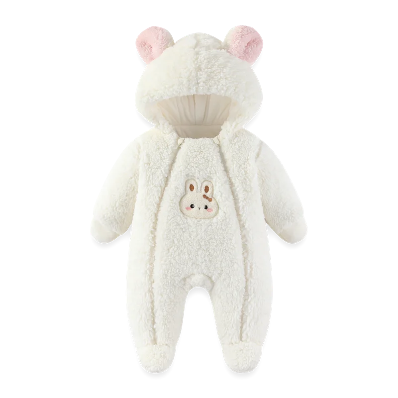 Macacão Bebê Menina Inverno | Bodysuit Algodão Espessado com Capuz 3M–12 Meses