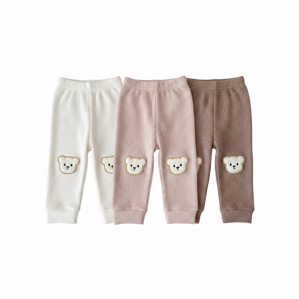 Calça Bebê Harem Waffle Teddy Bear | Estampa Urso Algodão Elástico 0–2 Anos
