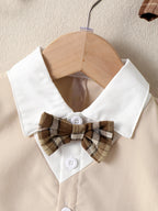 Conjunto 3 Peças Bebê Menino Gentleman | Camisa + Colete + Short Xadrez + Boina 9M–3 Anos