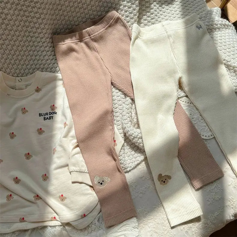 Legging Térmica Infantil Canelada Cachorrinho Bordado | Meninas 2–7 Anos
