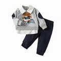Conjunto 2 Peças Bebê Menino Teddy Bear | Moletom Gola Polo Urso Cartoon + Calça Lisa Outono 3M–2 Anos
