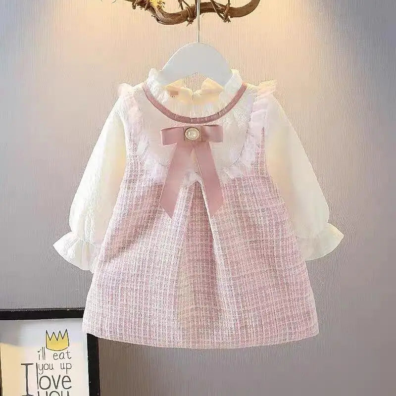 Vestido Manga Longa Infantil com Laço | Meninas 9M–3 Anos