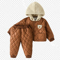 Conjunto 2 Peças Bebê Menino Teddy Bear | Jaqueta Capuz + Calça Fleece Inverno 3M–3 Anos