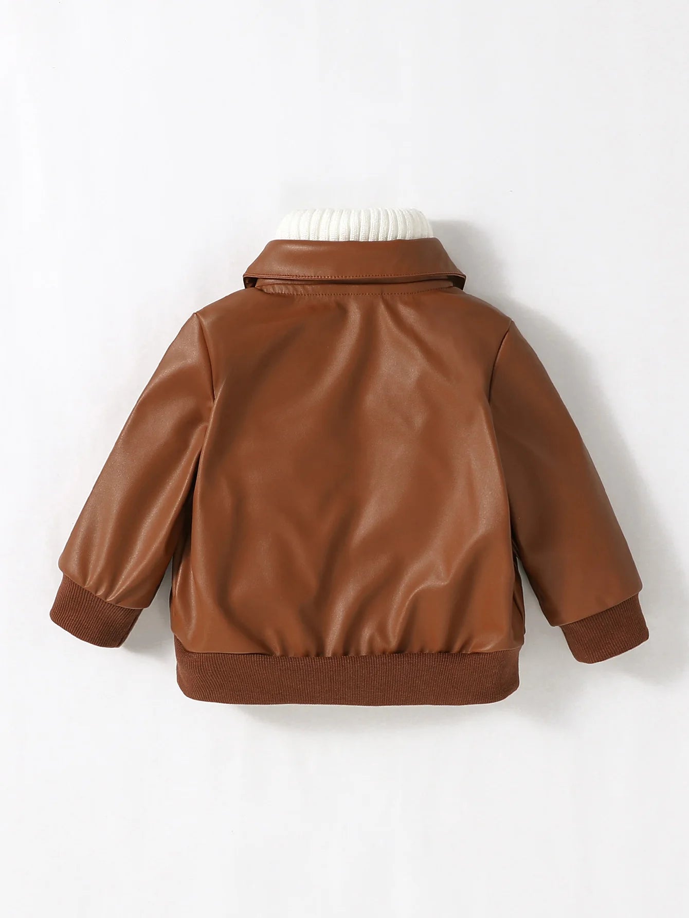 Jaqueta Bebê Menino Couro Sintético | Zíper Gola Dobrada Outono/Inverno 6M–3 Anos