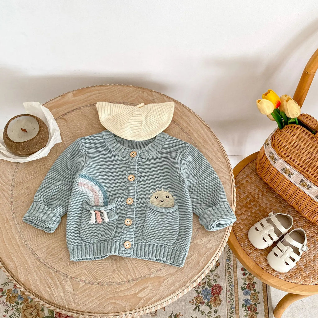 Cardigan Tricô Infantil Bordado Arco-Íris | Meninas 0–3 Anos