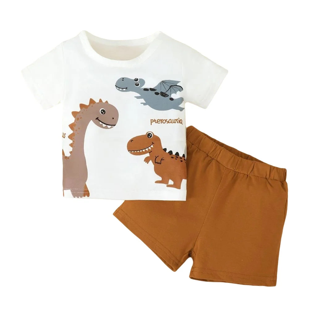 Conjunto 2 Peças Bebê Menino Dinossauro | Camiseta + Shorts 0-3 Anos