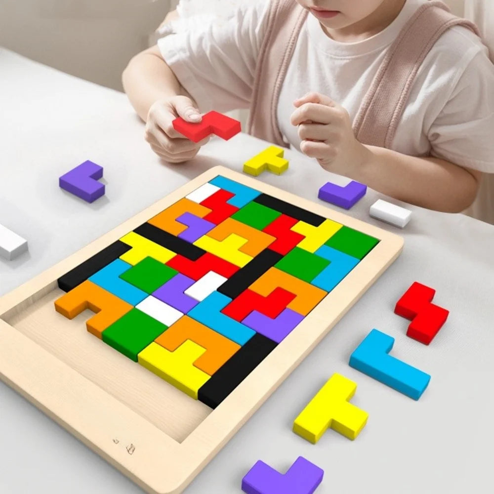 Quebra-Cabeça de Madeira Colorido | Tangram Montessori para Crianças