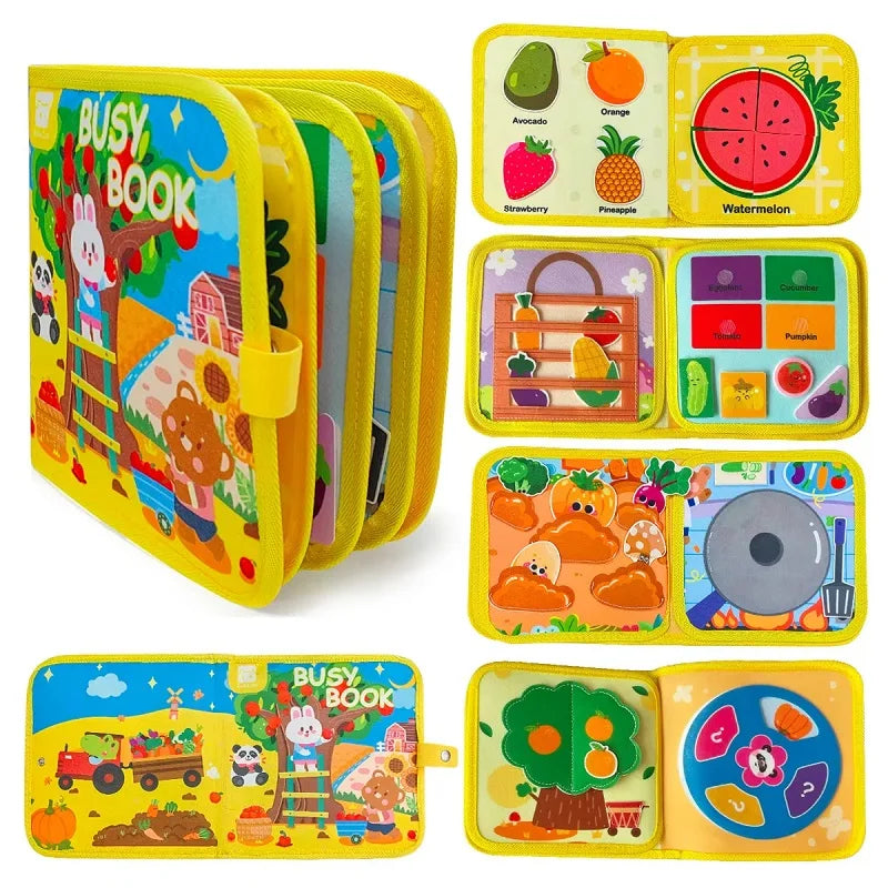 Livro de Feltro Montessori | Histórias com Animais e Frutas para Bebês