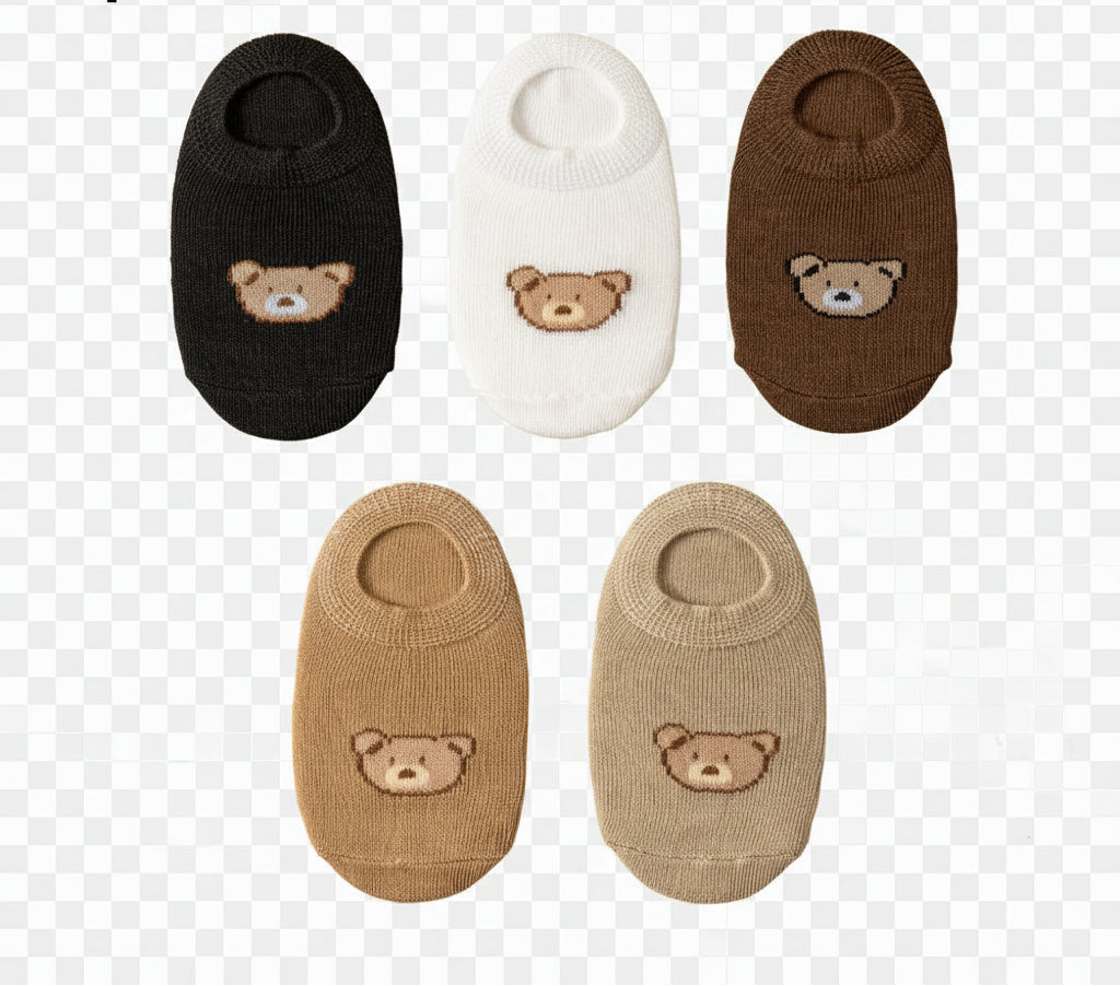 Kit 5 ou 10 Pares Meias Bebê Teddy Bear | Cartoon Urso Cano Baixo 0M–5 Anos