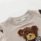 Conjunto 2 Peças Bebê Teddy Bear | Xadrez Bordado Urso Manga Longa Outono 6M–3 Anos