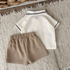 Conjunto 2 Peças Bebê Unissex Teddy Bear | Camiseta Listrada Urso + Shorts Algodão Verão 6M–2 Anos