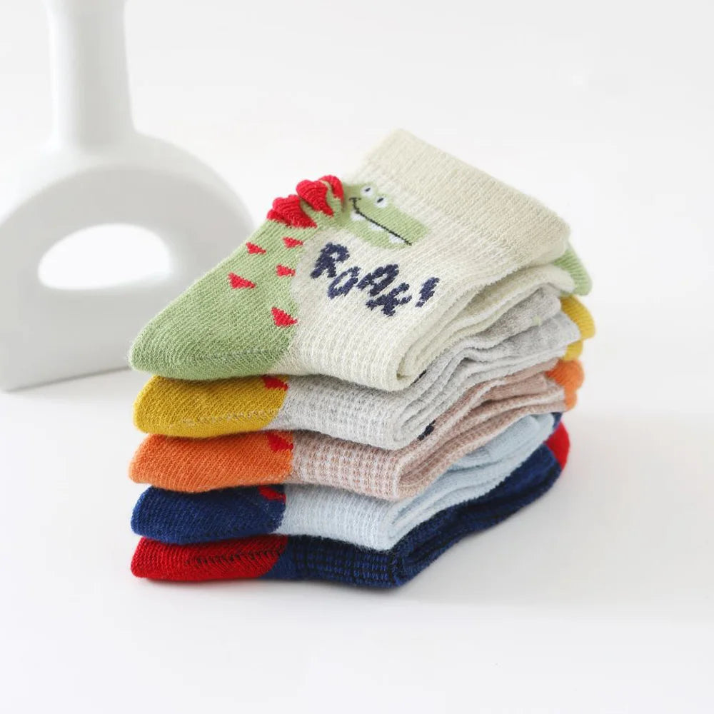 Kit 5 Pares de Meias Infantil Dinossauro | Unissex Respirável