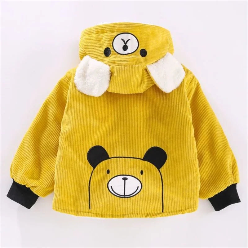 Casaco Infantil Teddy Bear | Parka Acolchoado Veludo Capuz Outono/Inverno 12M–5 Anos