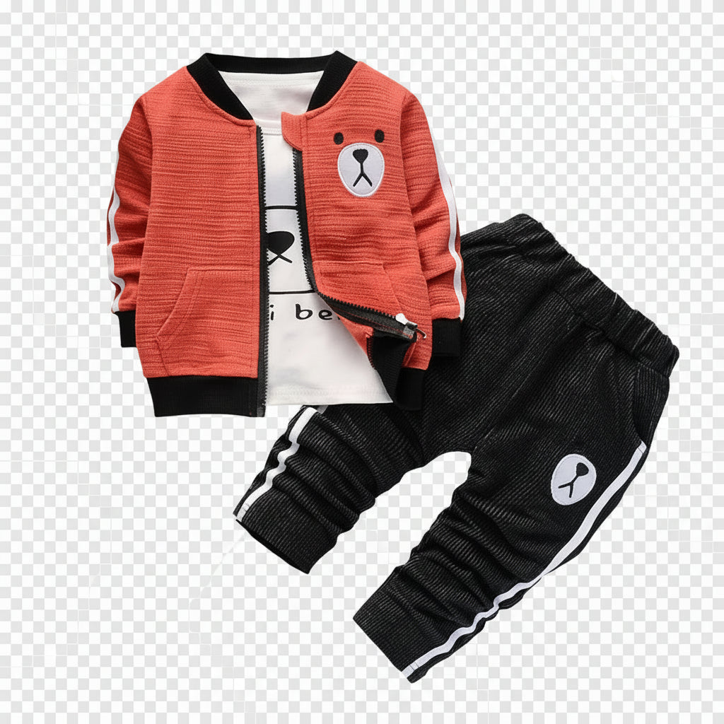 Conjunto 3 Peças Bebê Menino Teddy Bear | Moletom Capuz + Calça Algodão 12M–5 Anos