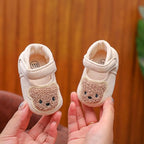 Sandália Bebê Teddy Bear | Sola Macia Bico Fechado Primeiros Passos 0–18 Meses