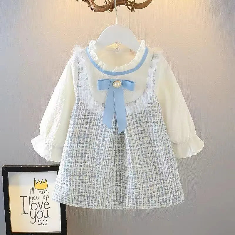 Vestido Manga Longa Infantil com Laço | Meninas 9M–3 Anos
