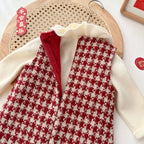 Conjunto Vestido Xadrez Infantil | Suéter Tricô + Vestido de Festa Meninas 6M–5 Anos