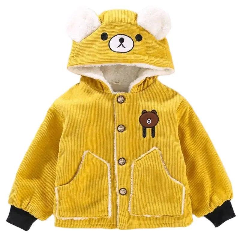 Casaco Infantil Teddy Bear | Parka Acolchoado Veludo Capuz Outono/Inverno 12M–5 Anos