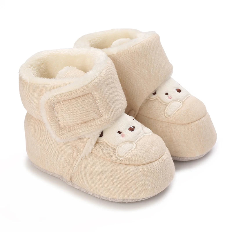 Sapatinho Bebê Pelúcia Cartoon com Velcro | Antiderrapante 0–18 Meses