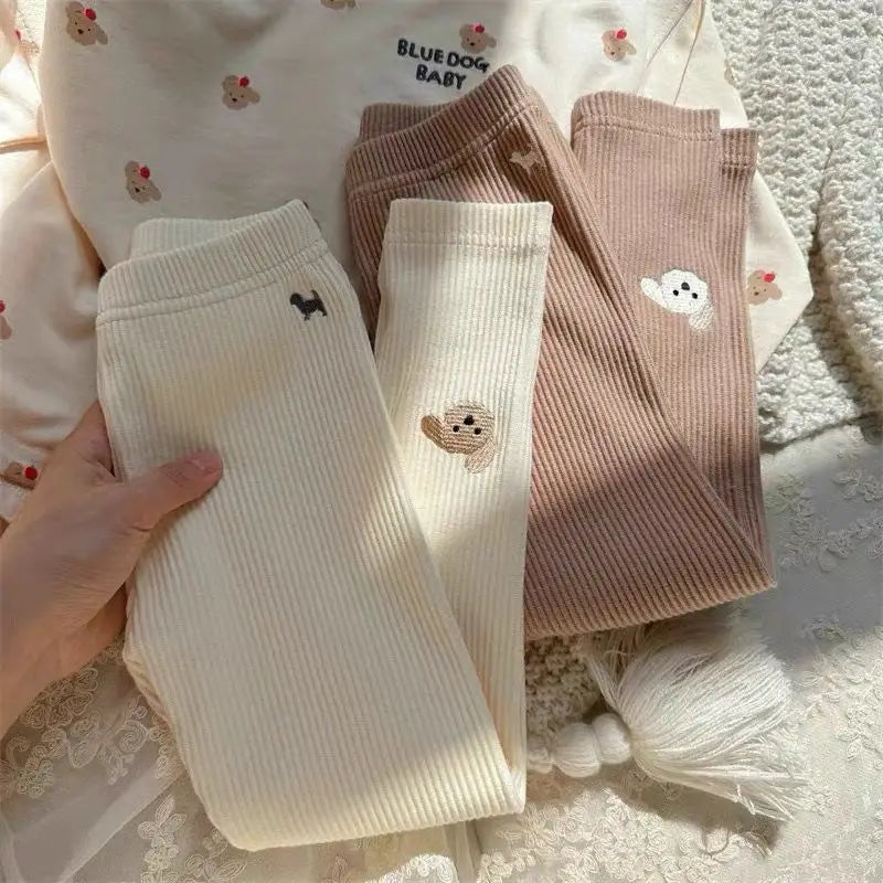 Legging Térmica Infantil Canelada Cachorrinho Bordado | Meninas 2–7 Anos
