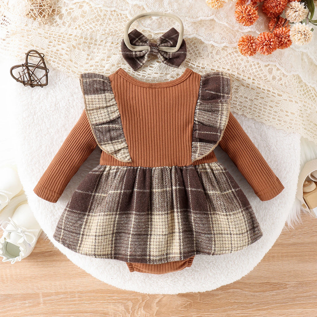 Conjunto 2 Peças Bebê Menina | Saia Xadrez + Gorro Preppy 0–18 Meses