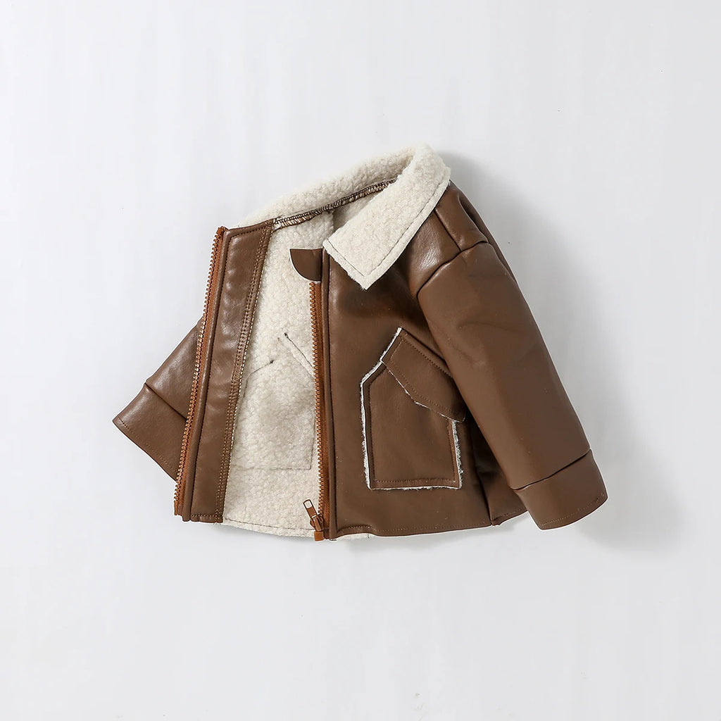Jaqueta Bebê Menino | Couro PU Manga Longa Fashion Outono/Inverno 3M–3 Anos