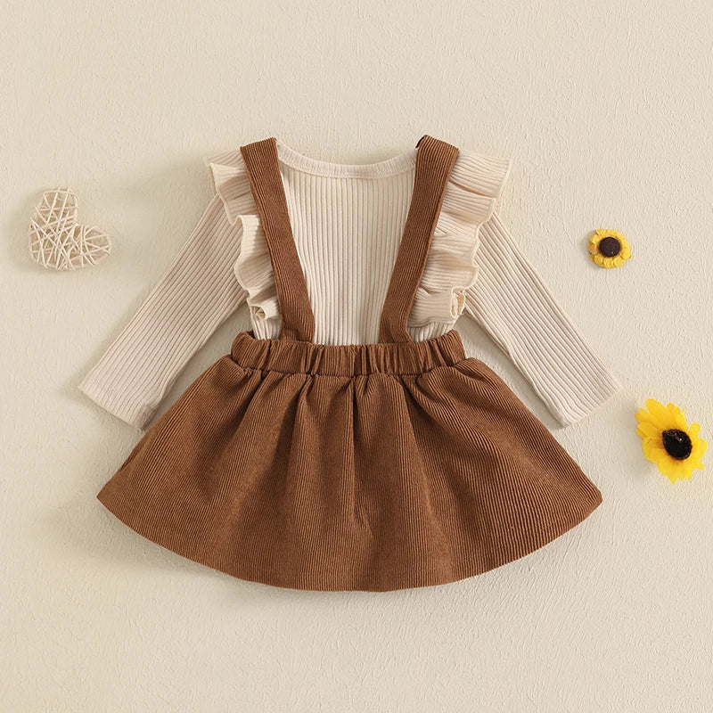 Conjunto Bebê Menina | Body Canelado Manga Longa + Sainha Corduroy Outono/Inverno 3M–18 Meses