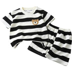 Conjunto 2 Peças Bebê Unissex Teddy Bear | Camiseta Listrada + Shorts Algodão Verão 6M–5 Anos