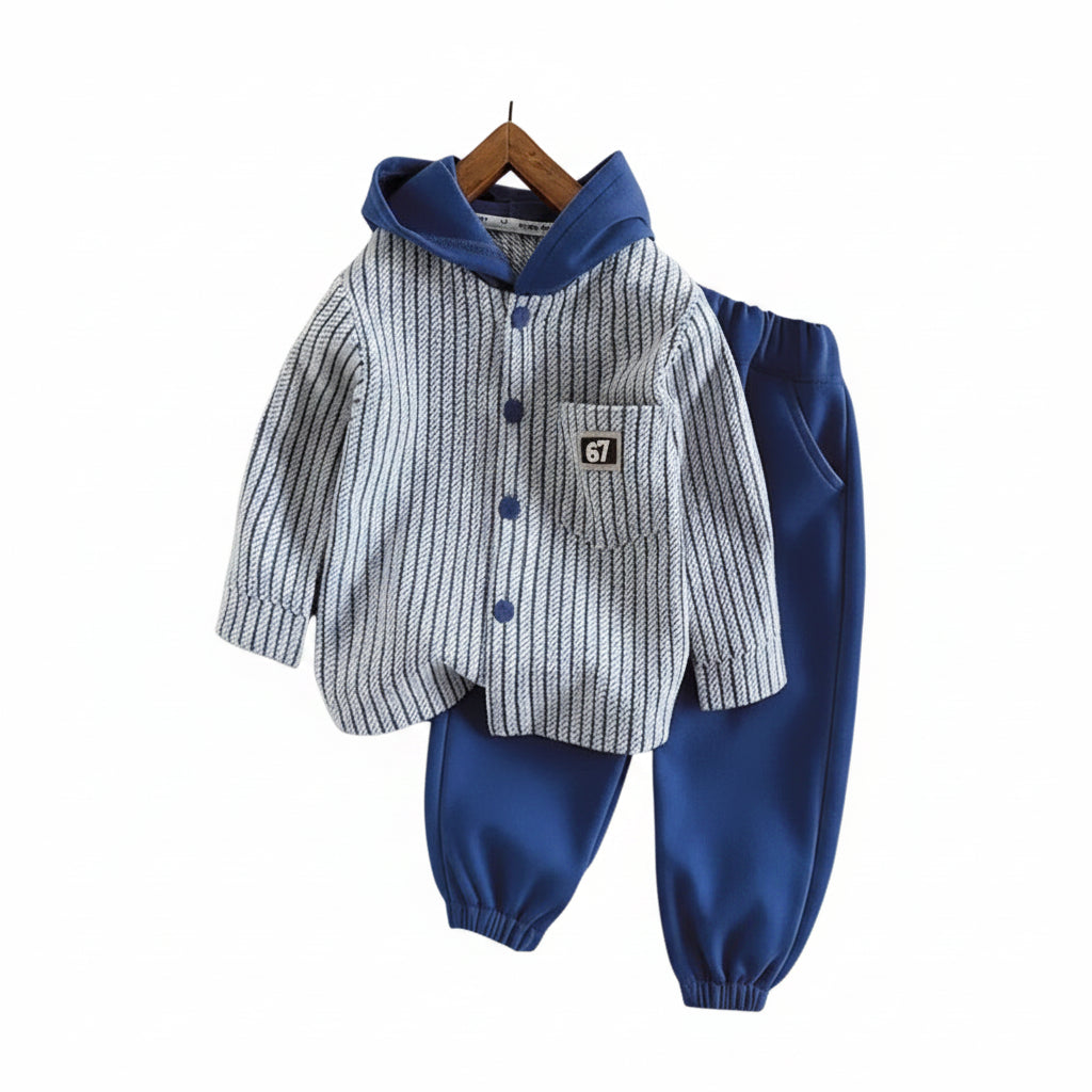 Conjunto 2 Peças Infantil Teddy Bear | Moletom Listrado Capuz + Calça Outono 12M–5 Anos