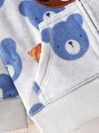 Jaqueta com Capuz Bebê Menino Teddy Bear | Polar Estampa Urso de Óculos Outono/Inverno 9M–3 Anos