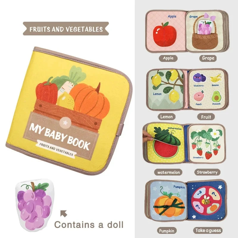 Livro de Feltro Montessori | Histórias com Animais e Frutas para Bebês
