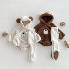 Macacão Bebê Inverno com Orelhinhas de Urso | Plush com Capuz Versão Coreana 0–12 Meses