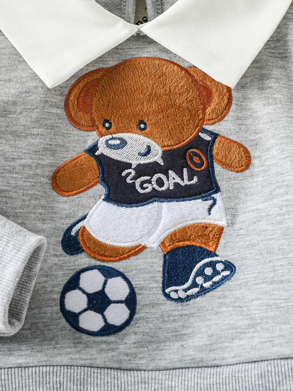 Conjunto 2 Peças Bebê Menino Teddy Bear | Moletom Gola Polo Urso Cartoon + Calça Lisa Outono 3M–2 Anos