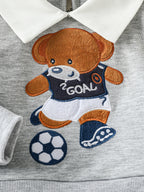 Conjunto 2 Peças Bebê Menino Teddy Bear | Moletom Gola Polo Urso Cartoon + Calça Lisa Outono 3M–2 Anos