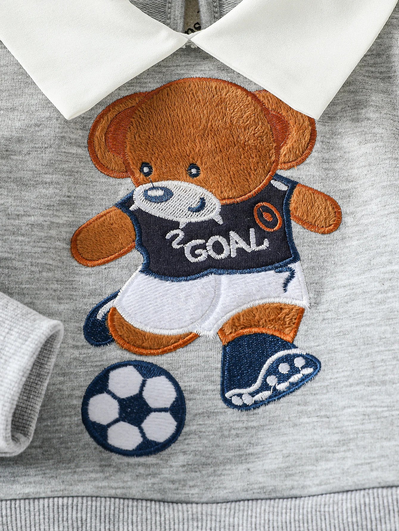 Conjunto 2 Peças Bebê Menino Teddy Bear | Moletom Gola Polo Urso Cartoon + Calça Lisa Outono 3M–2 Anos