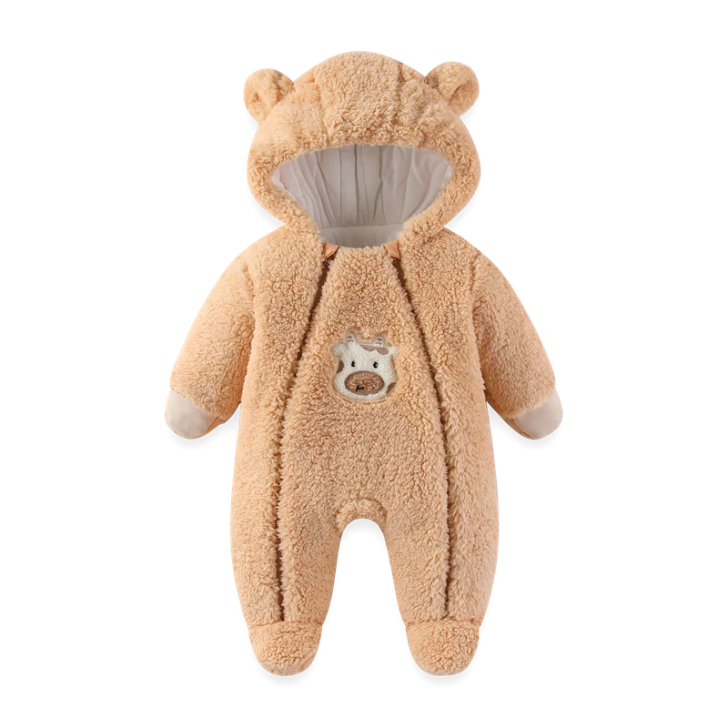 Macacão Bebê Menina Inverno | Bodysuit Algodão Espessado com Capuz 3M–12 Meses