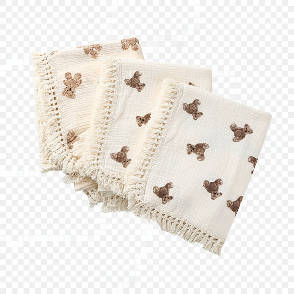 Manta Musselina Bebê Recém-Nascido Teddy Bear | Cobertor Urso Xadrez Swaddle