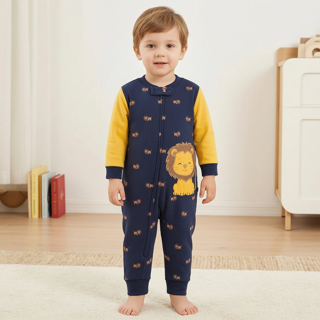 Macacão Bebê Menino Dinossauro Bicolor | Zíper 6-24 Meses