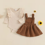 Conjunto Bebê Menina | Body Canelado Manga Longa + Sainha Corduroy Outono/Inverno 3M–18 Meses